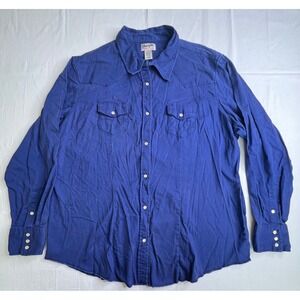 Wrangler Wrancher Western Shirt 3XL Blue‎ Cowboy Rodeo Long Sleeve Mens